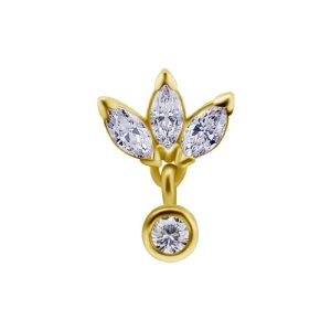 18k gold internally threaded attachment jewelled gem crystal piercing jewelry marquise fan