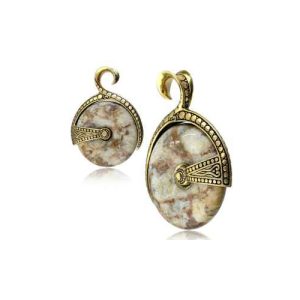 Crazy Lace Agate stone ear weights hangers stretched earlobe jewelry