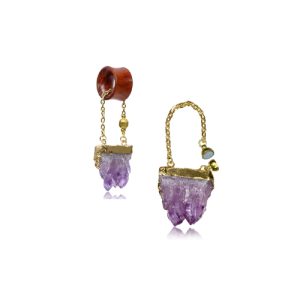 brass amethyst stone stretched earlobe tunnel charm accessory piercing jewelry