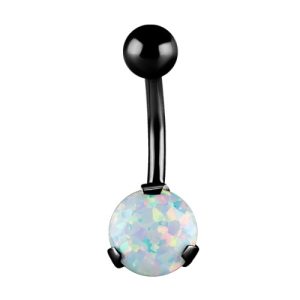 black steel navel bananabell prong set opal curved barbell