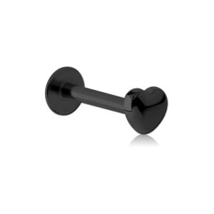 black steel externally threaded labret with heart attachment