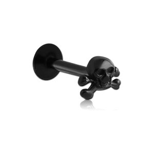 black steel externally threaded labret with skull attachment