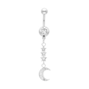 steel navel bananabell jewelled moon star curved barbell
