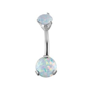 steel navel bananabell prong set opal curved barbell