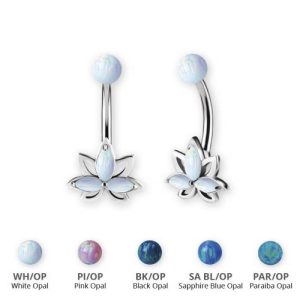 steel navel bananabell lotus opal flower curved barbell