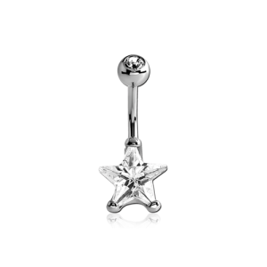 steel jewelled navel bananabell prong set crystal star curved barbell