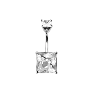 steel jewelled navel bananabell prong set square crystal curved barbell
