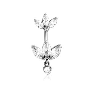 steel internally threaded navel bananabell jewelled marquise curved barbell