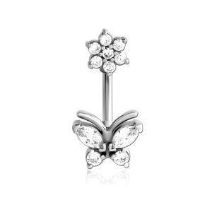 steel internally threaded navel bananabell jewelled flower butterfly curved barbell