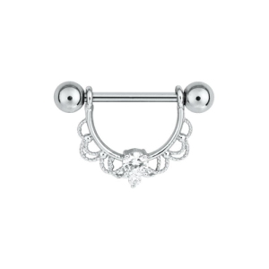 steel nipple barbell fairytale ornamental jewelled shield piercing jewelry
