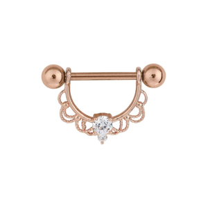 rose gold steel nipple barbell fairytale ornamental jewelled shield piercing jewelry