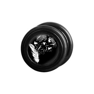 black steel fake plug piercing jewelry picture feather