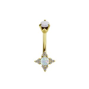 steel gold plated navel bananabell jewelled opal curved barbell