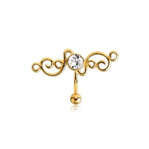 steel gold plated navel bananabell jewelled cluster curved barbell