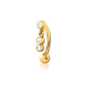 gold plated steel bent curved barbell mini bananabell dangly jewelled