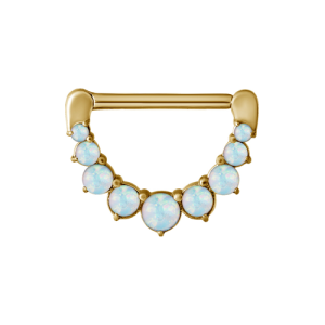 gold plated steel nipple clicker with prong set opals shield piercing jewelry