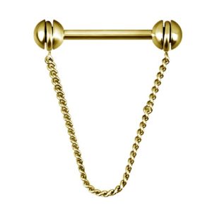 gold plated steel barbell with rotating balls and chain nipple piercing jewelry