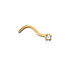 gold plated steel jewelled gem crystal prong set nose stud spiral piercing jewelry