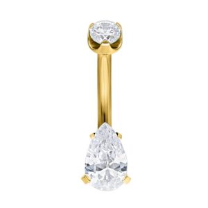 titanium gold plated internally threaded navel bananabell jewelled crystal teardrop curved barbell