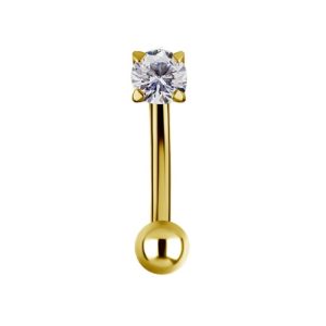 titanium gold plated internally threaded bent curved barbell mini bananabell jewelled prong set