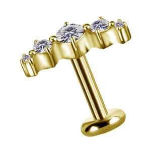 gold plated titanium internally threaded labret with jewelled crystal prong set cluster attachment piercing jewelry