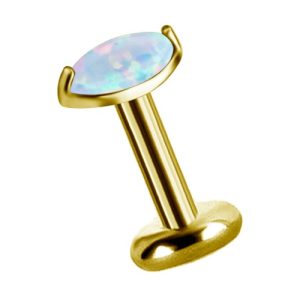 gold plated titanium internally threaded labret with marquise opal attachment piercing jewelry