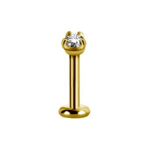 gold plated titanium internally threaded labret with jewelled crystal prong set attachment piercing jewelry