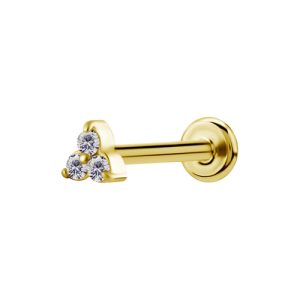 gold plated titanium internally threaded labret with jewelled crystal trinity attachment piercing jewelry