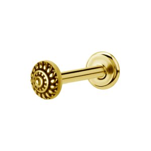 gold plated titanium internally threaded labret with ornamental attachment piercing jewelry