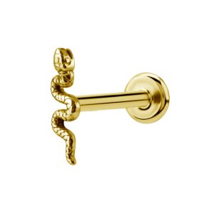 gold plated titanium internally threaded labret with snake attachment piercing jewelry