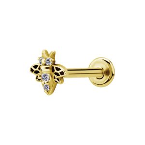 gold plated titanium internally threaded labret with jewelled crystal bee attachment piercing jewelry