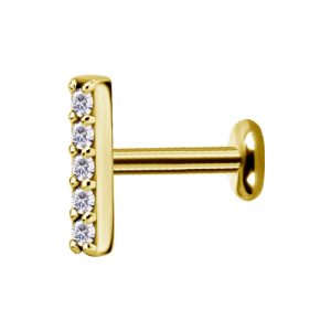 gold plated titanium internally threaded labret with jewelled crystal cluster attachment piercing jewelry