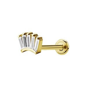 gold plated titanium internally threaded labret with jewelled crystal cluster attachment piercing jewelry