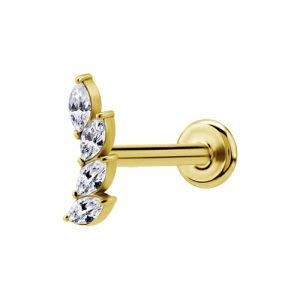 gold plated titanium internally threaded labret with jewelled crystal marquise cluster attachment piercing jewelry