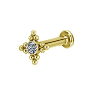 gold plated titanium internally threaded labret with jewelled crystal ornamental attachment piercing jewelry