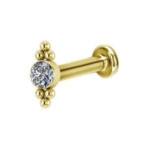 gold plated titanium internally threaded labret with jewelled crystal ornamental attachment piercing jewelry