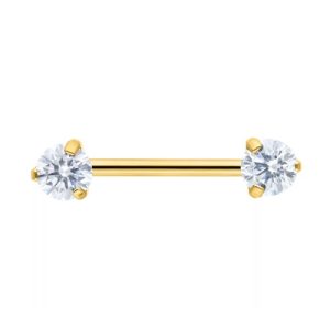 gold plated titanium threadless barbell jewelled gem crystal prong set piercing jewelry
