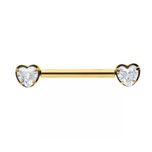 gold plated titanium threadless barbell jewelled gem crystal prong set heart piercing jewelry