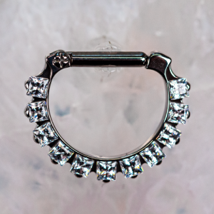 industrial strength titanium hinged clicker ring jewelled crystal gem prong set piercing jewelry