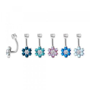 titanium internally threaded bent curved barbell mini bananabell opal flower