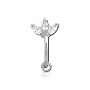 steel bent curved barbell mini bananabell marquise jewelled