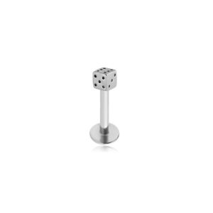 steel externally threaded labret with dice attachment piercing jewelry