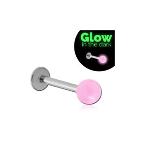 steel externally threaded labret with glow in the dark ball attachment piercing jewelry