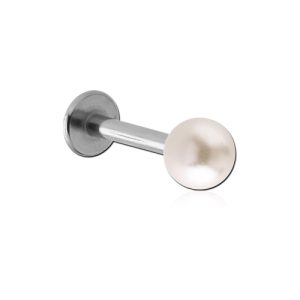 steel externally threaded labret with pearl ball attachment piercing jewelry