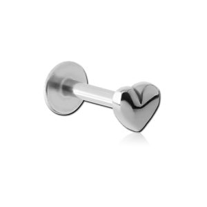 steel externally threaded labret with heart attachment piercing jewelry