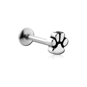 steel externally threaded labret with paw attachment piercing jewelry