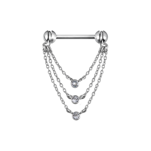 steel barbell with rotating balls and jewelled gem crystal triple chain nipple piercing jewelry