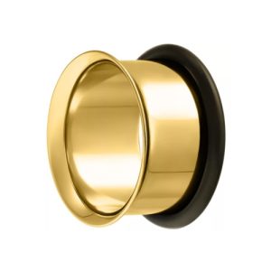 gold plated steel single flared tunnel stretched earlobe piercing jewelry