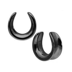 black steel ear spreaders stretched earlobe piercing jewelry