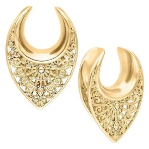 gold plated steel ornamental oriental ear spreaders stretched earlobe piercing jewelry